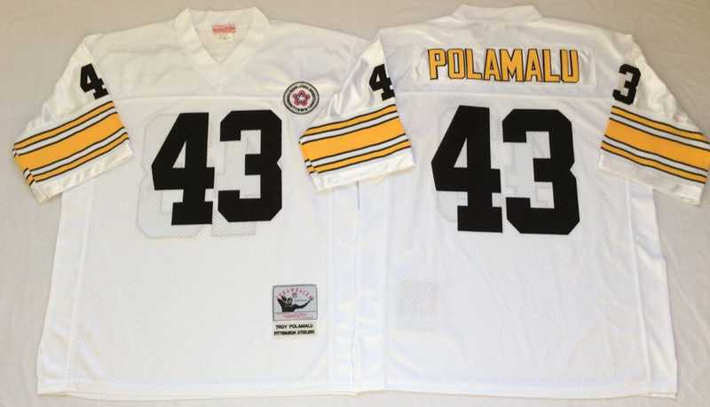 Steelers 43 Troy Polamalu White M&N Throwback Jersey->nfl m&n throwback->NFL Jersey